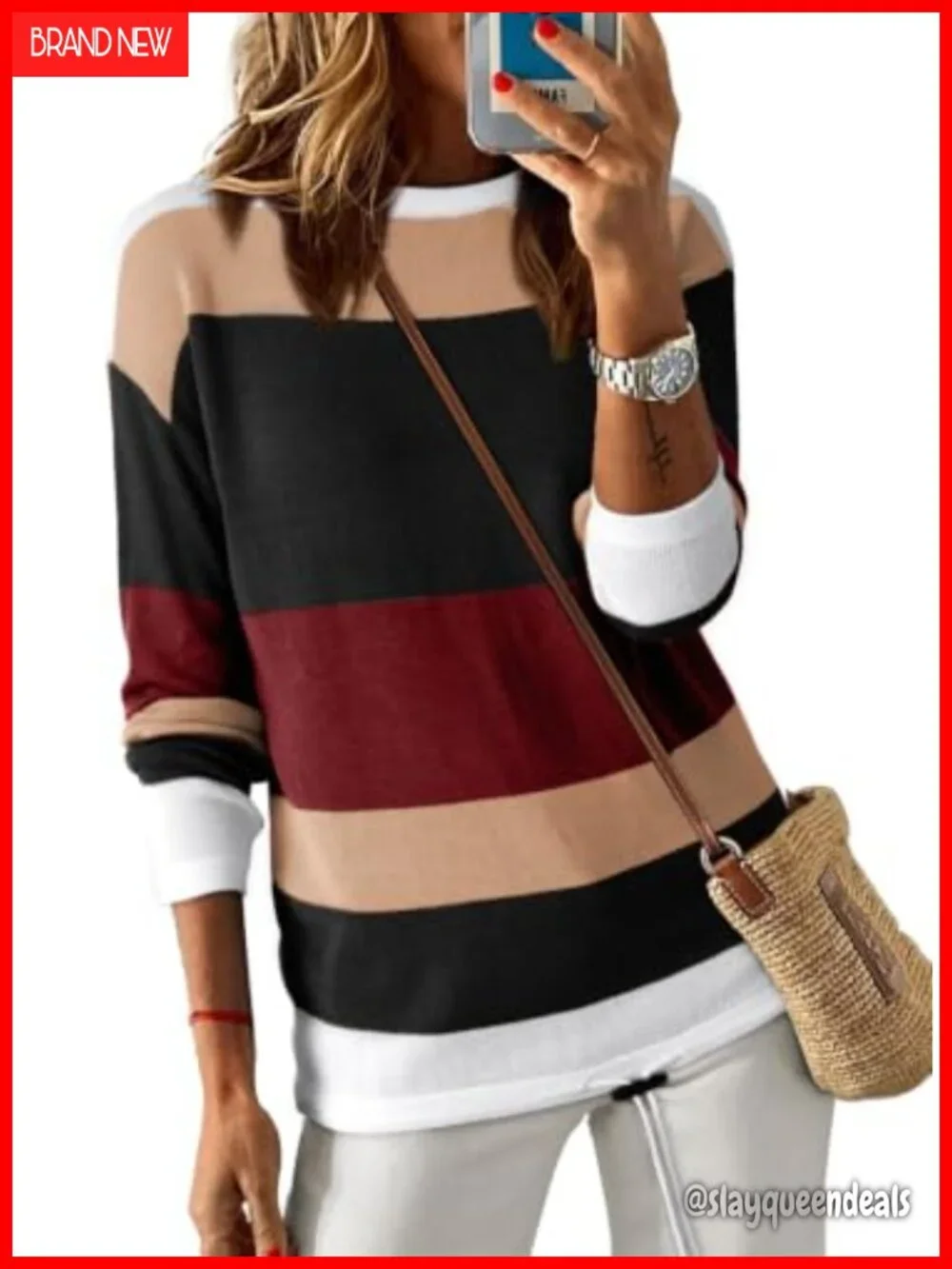 Striped Color Block Drawstring Hem Lightweight Pullover Sweater